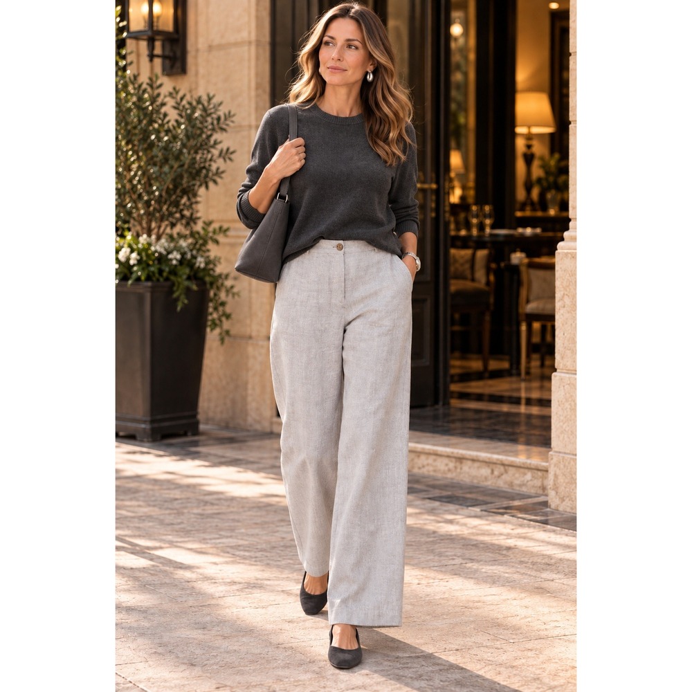 NWT Boden Eldon Grey 100% Linen Wide Leg Trousers Pants Size 8